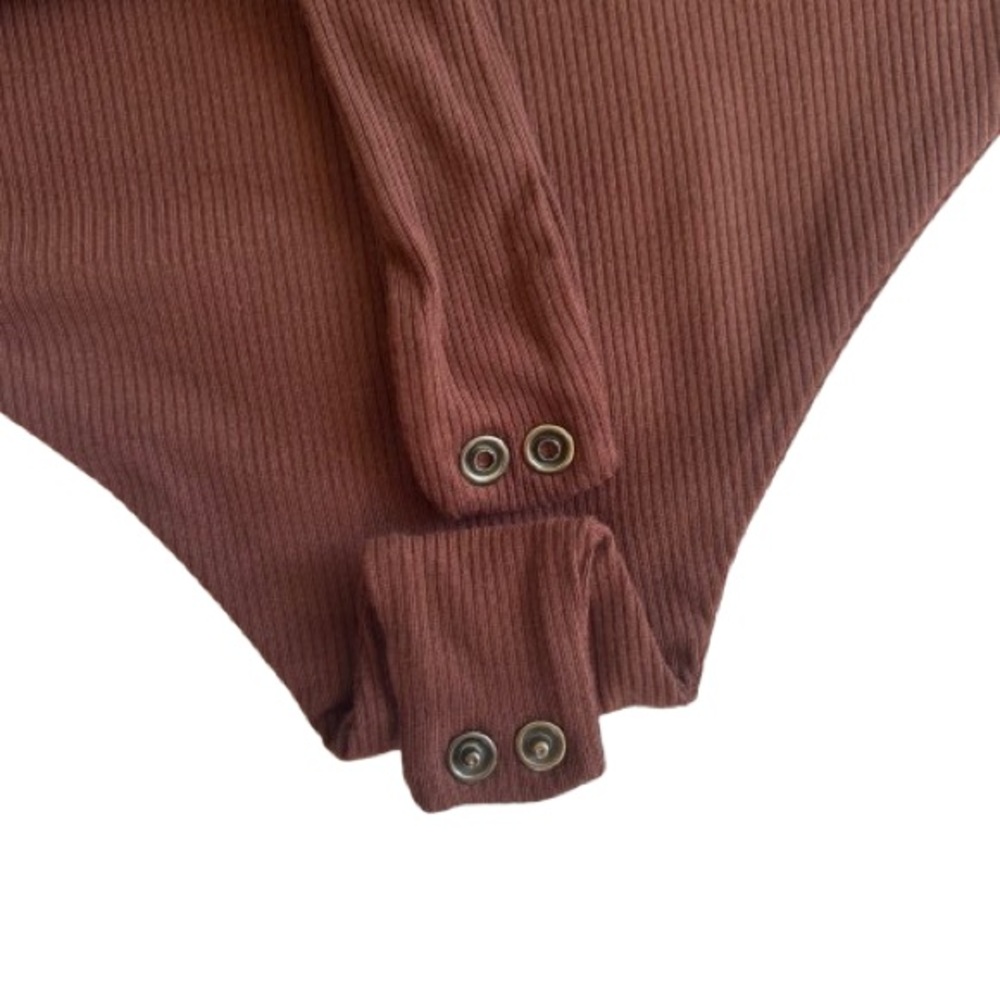 NWOT Naked Wardrobe Snatched Ribbed Halter Chocolate Brown Bodysuit Size L - Picture 7 of 7